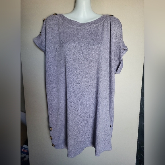 French Twist Light Purple Button-Detail Top, Size 2X - Picture 1 of 7